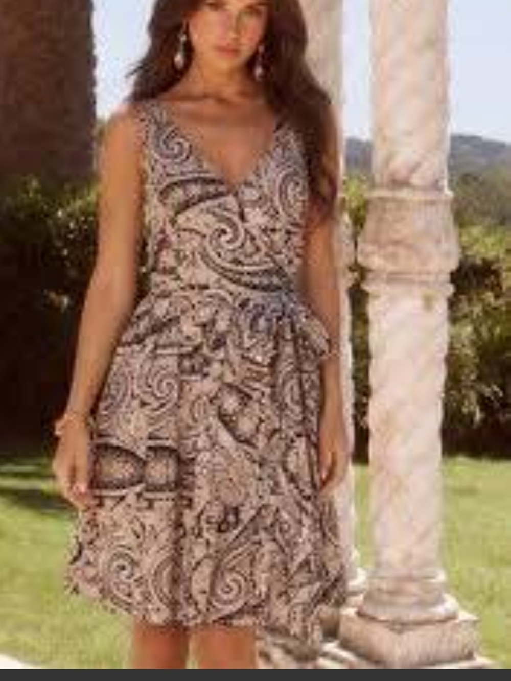 J. Crew Beige and Black Paisley Sleeveless V-Neck Mini Dress